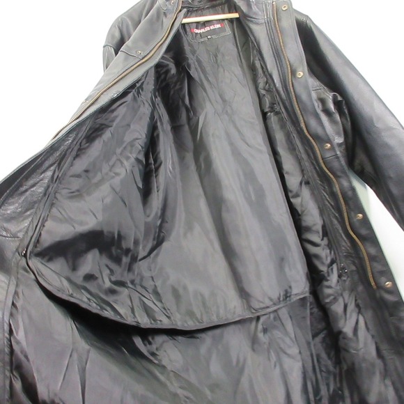 Charles Klein Genuine Leather Trench Coat Men XL Black Full Length Gothic 2320 - Picture 5 of 16